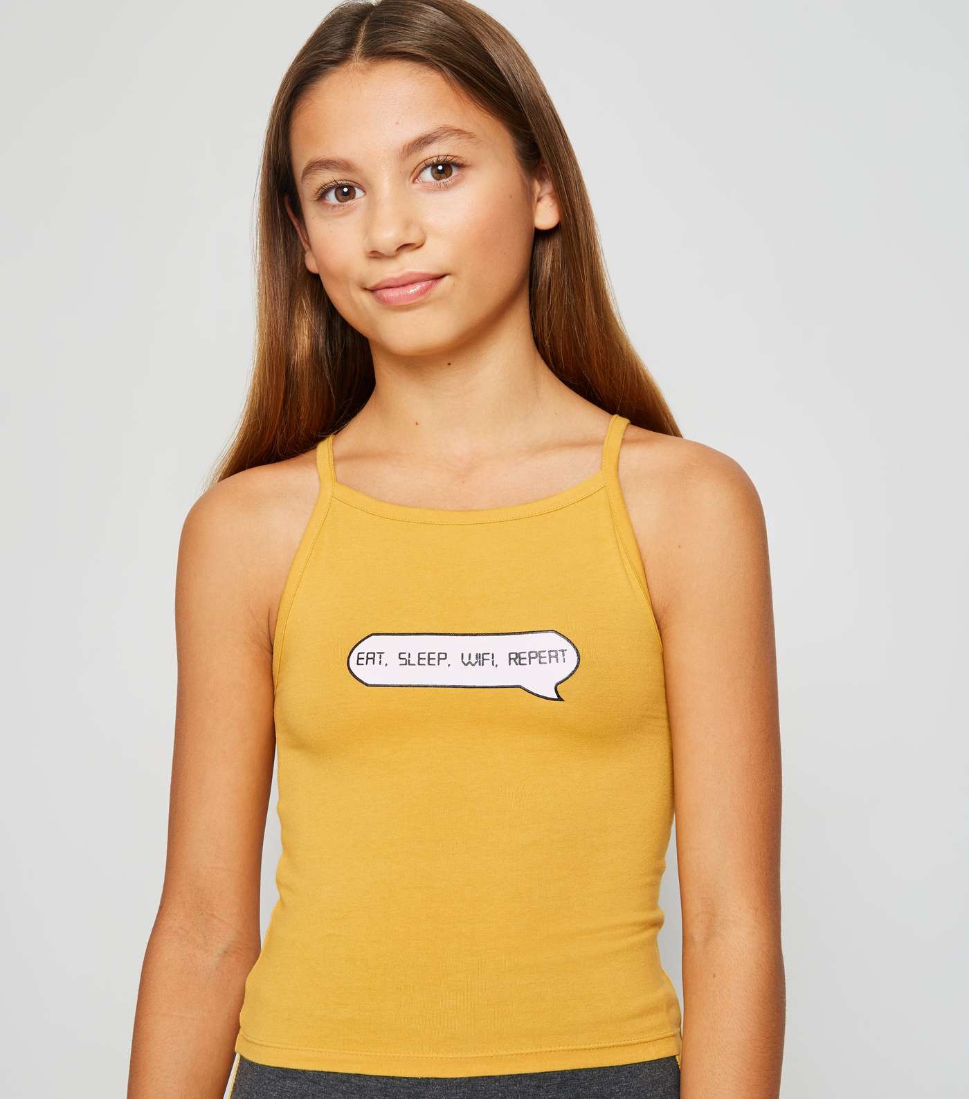 Girls Mustard Eat Sleep Wifi Repeat Slogan Pyjamas Image 2