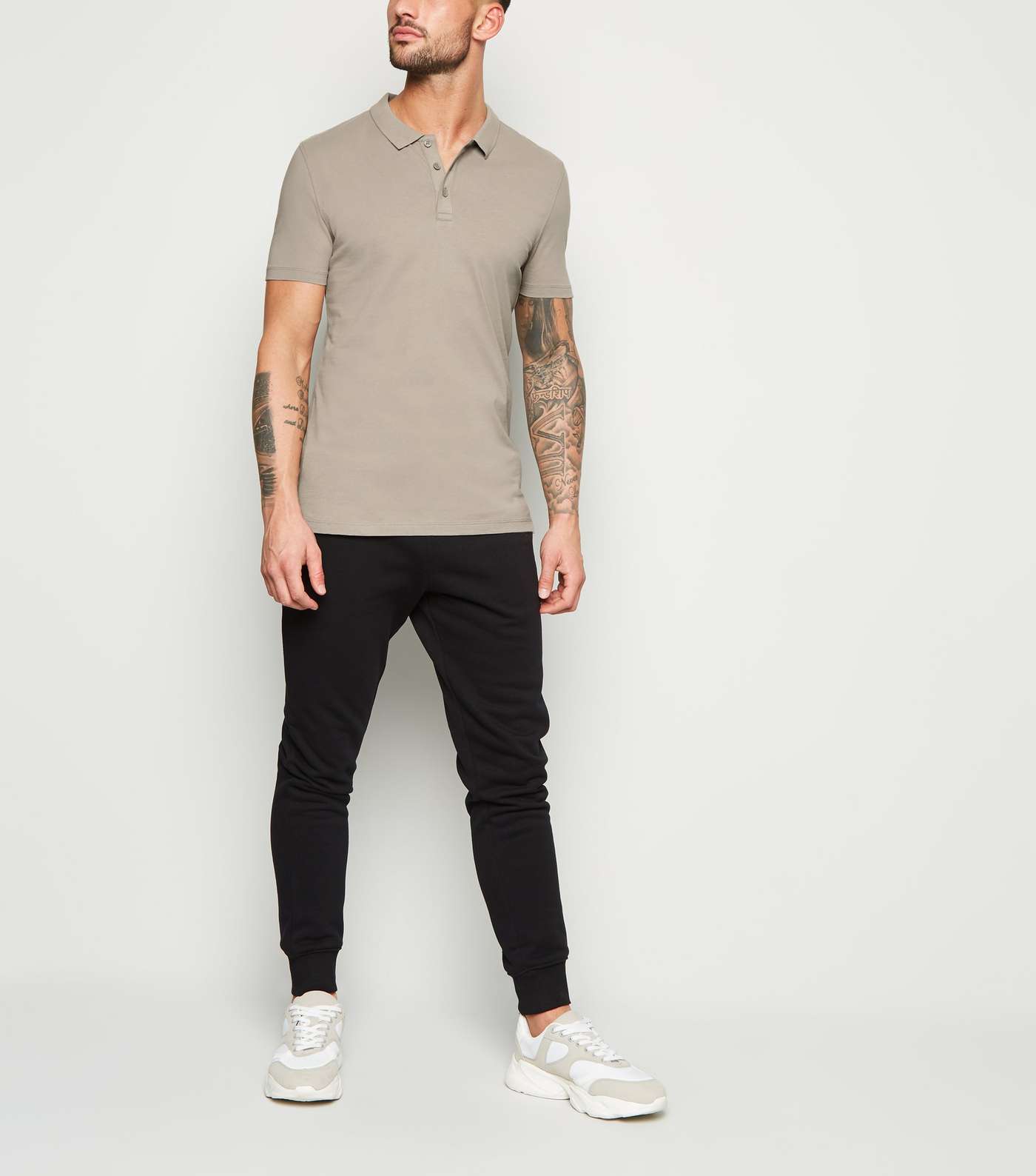 Pale Grey Muscle Fit Polo Shirt Image 2