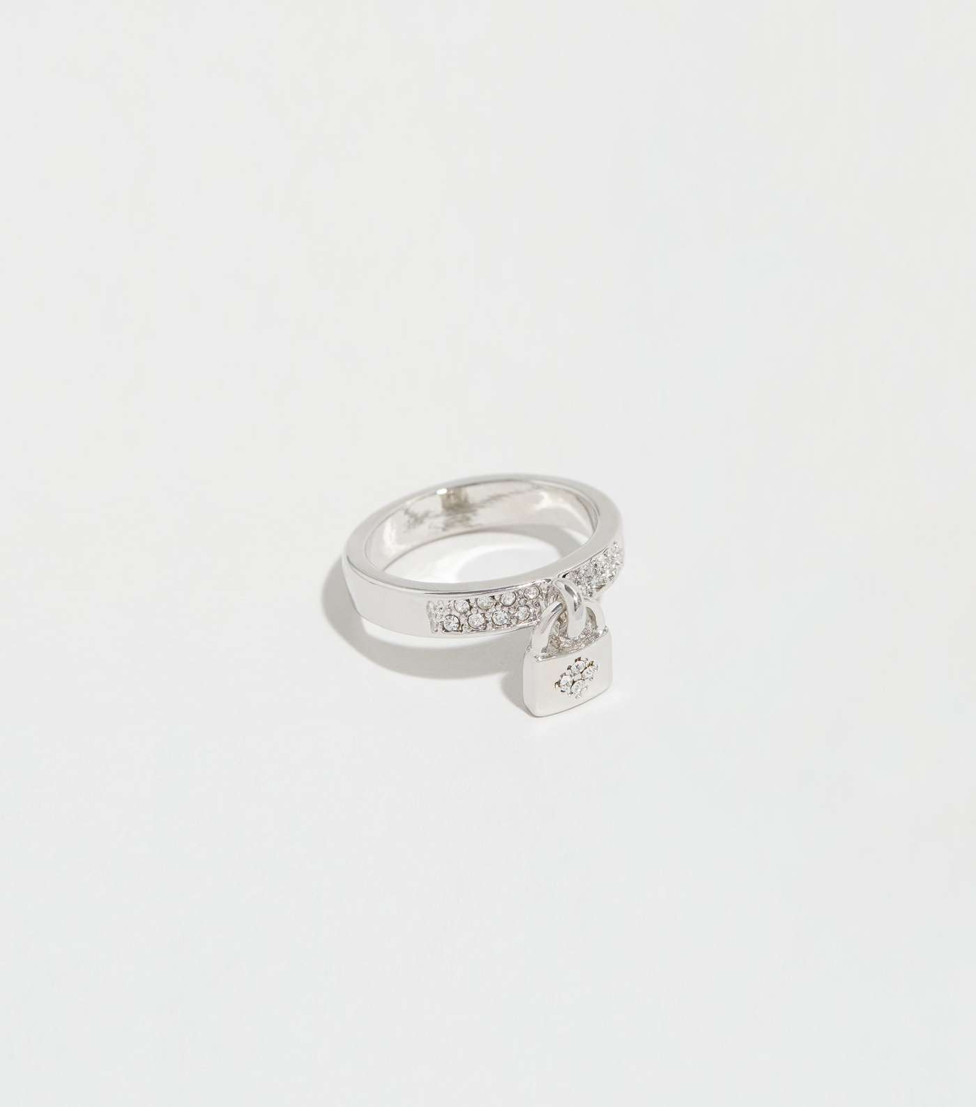 Silver Diamanté Padlock Charm Ring