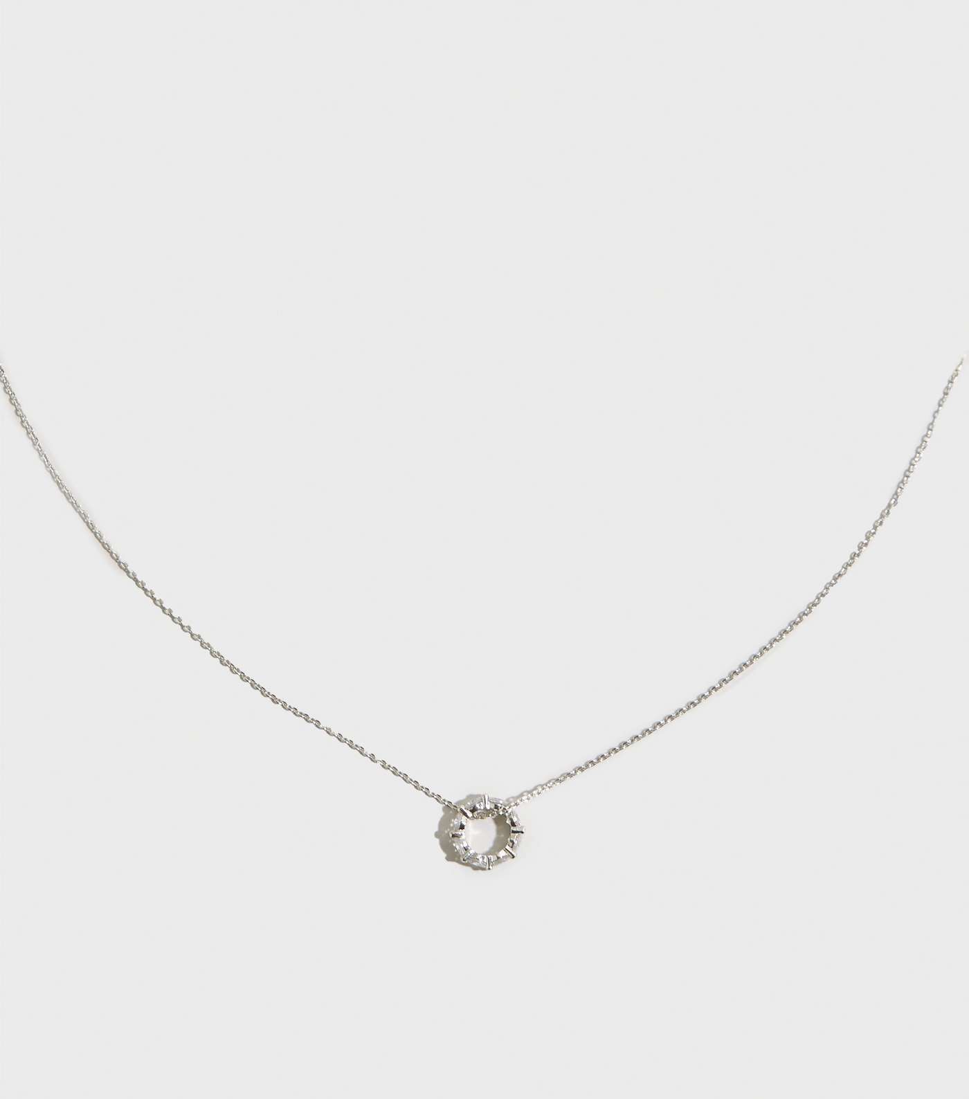 Silver Cubic Zirconia Circle Pendant Necklace