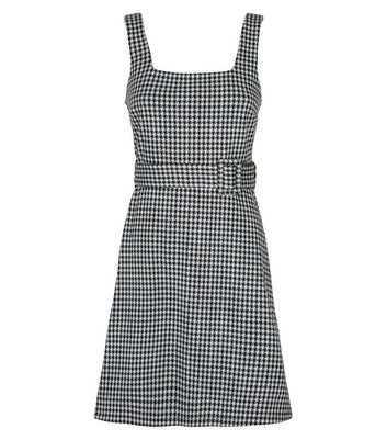 Black Dogtooth Belted Pinafore Dress New Look