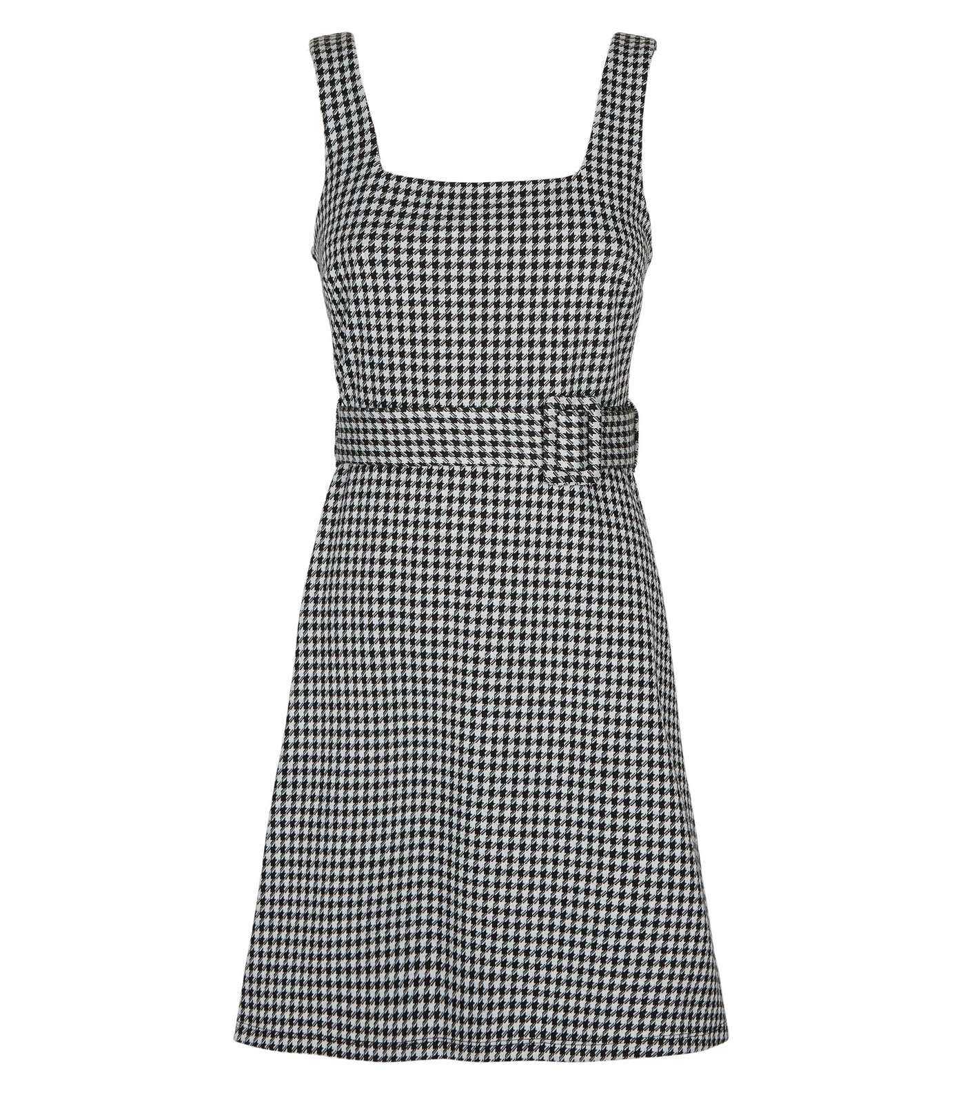 Black Dogtooth Belted Pinafore Dress Image 4