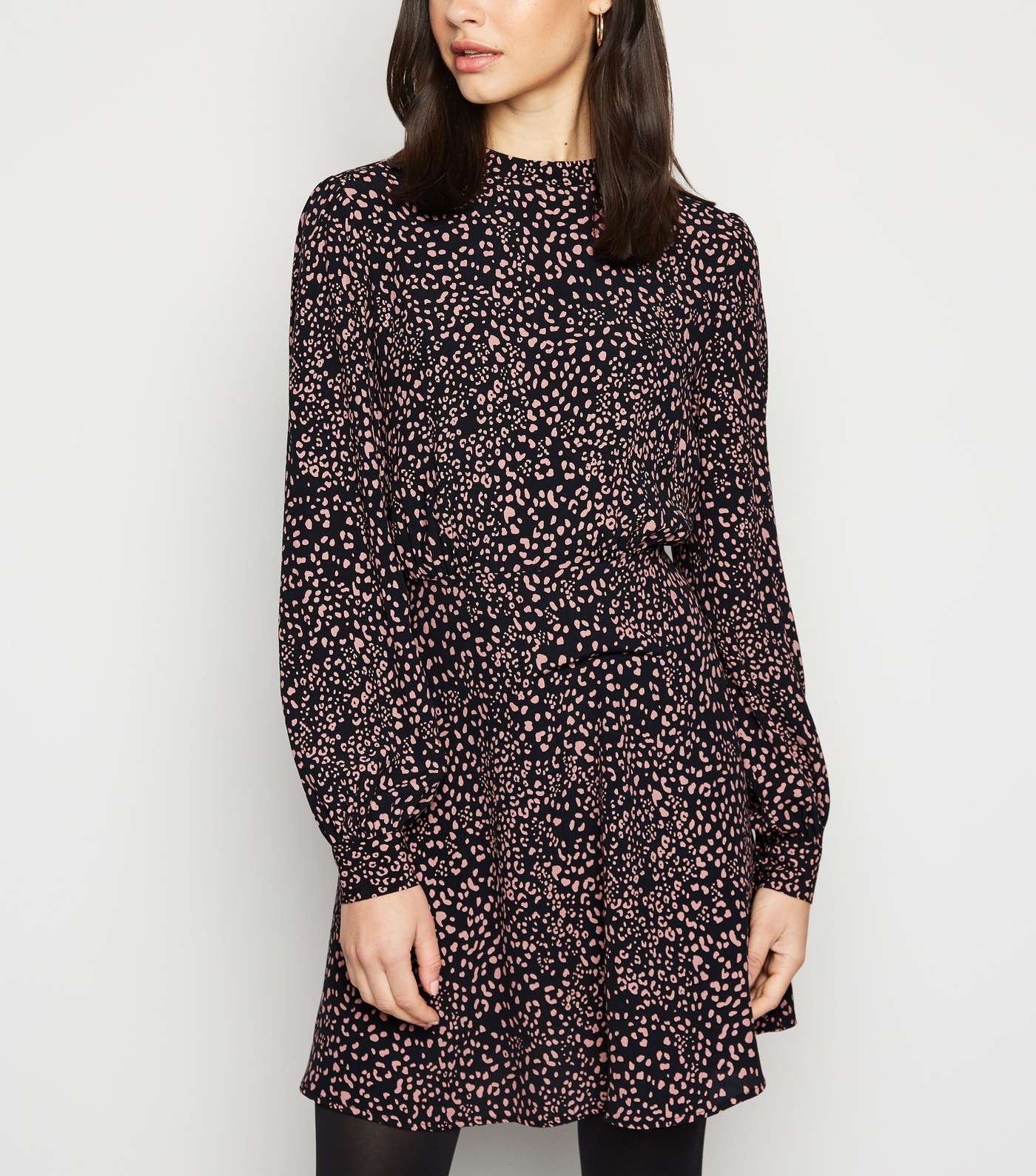 Black Leopard Print High Neck Mini Dress