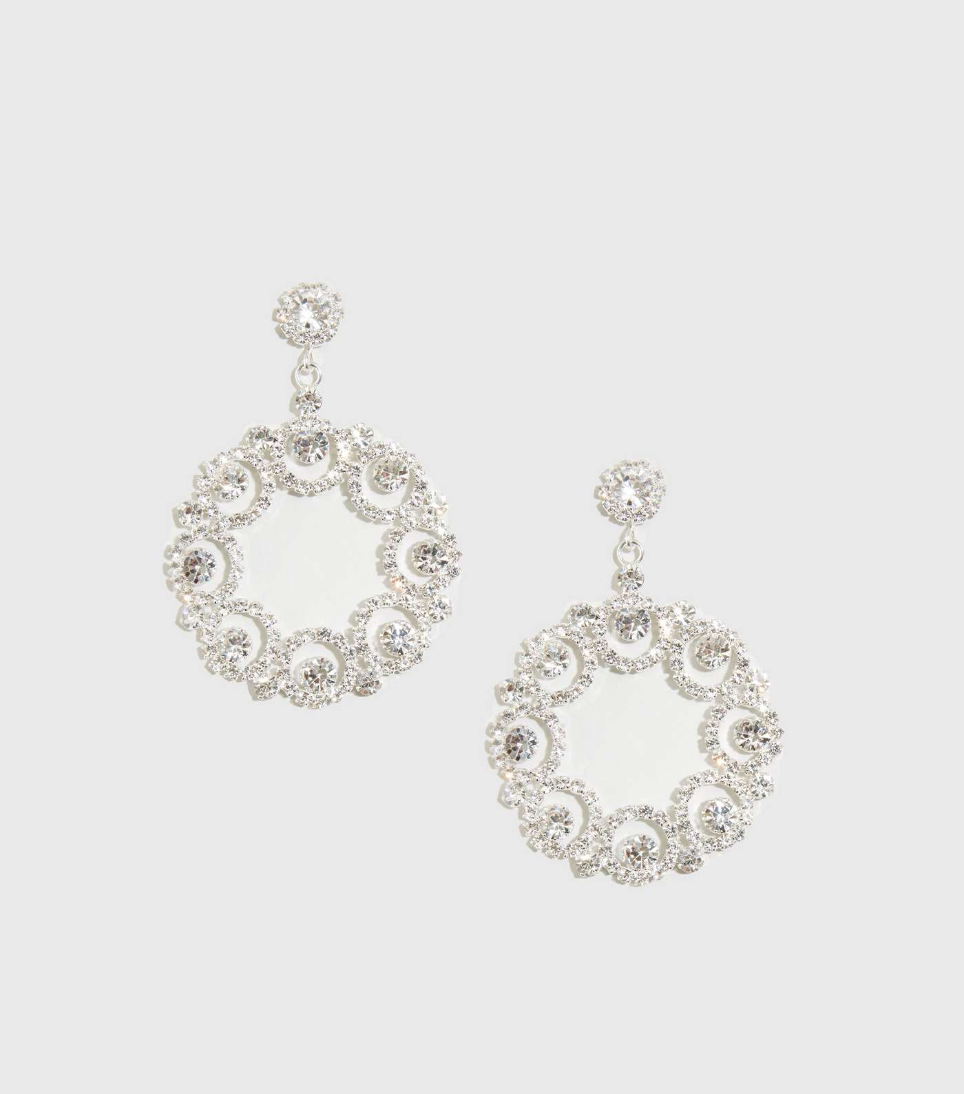 Silver Premium Diamanté Circle Doorknocker Earrings