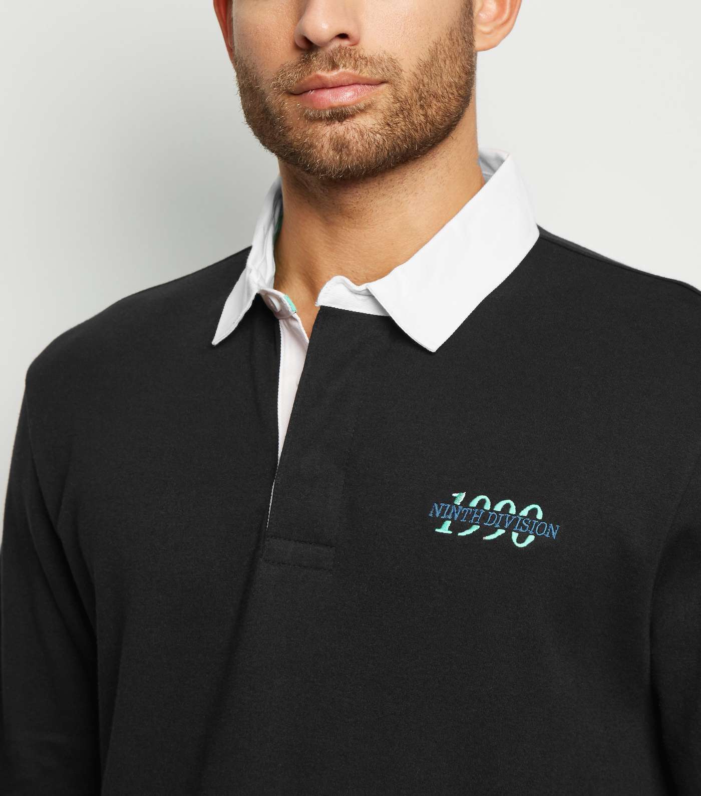 Black 1990 Embroidered Slogan Rugby Shirt Image 5