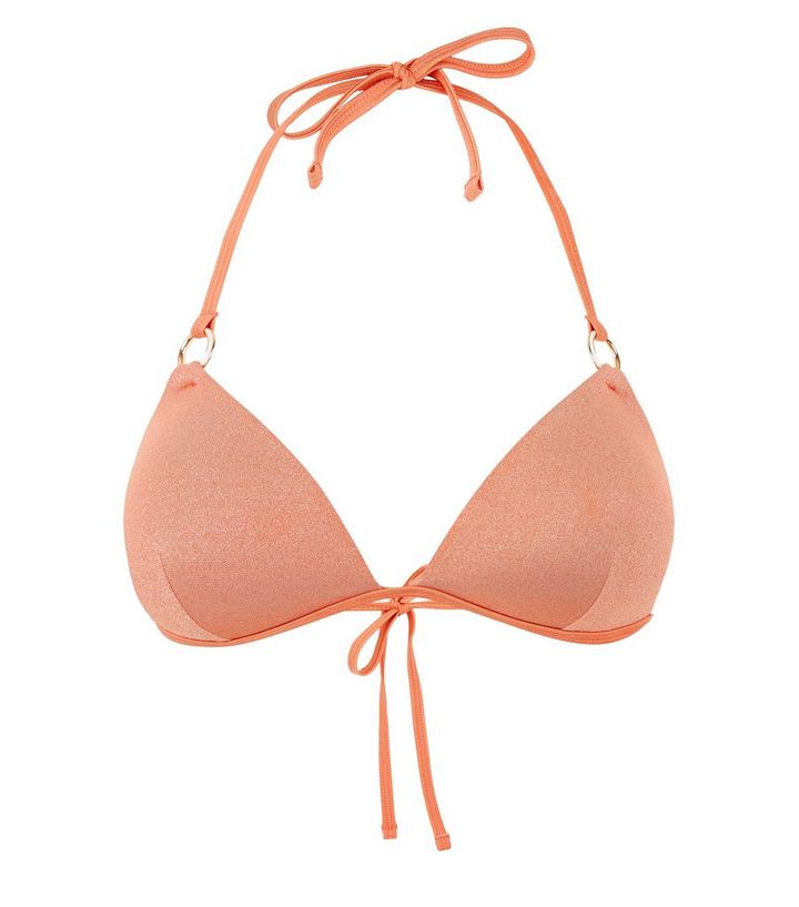 Haut De Bikini Rose Pale Paillete A Bonnets Triangulaires Preformes New Look
