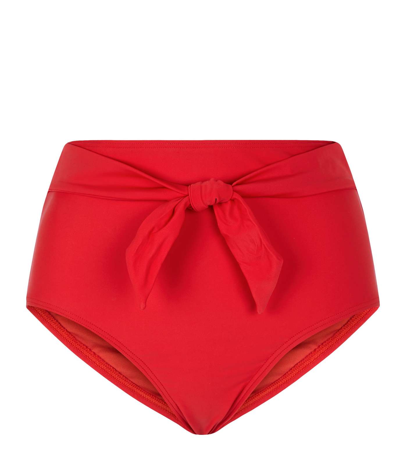 Red Tie Belted High Waist Bikini Bottoms Image 3
