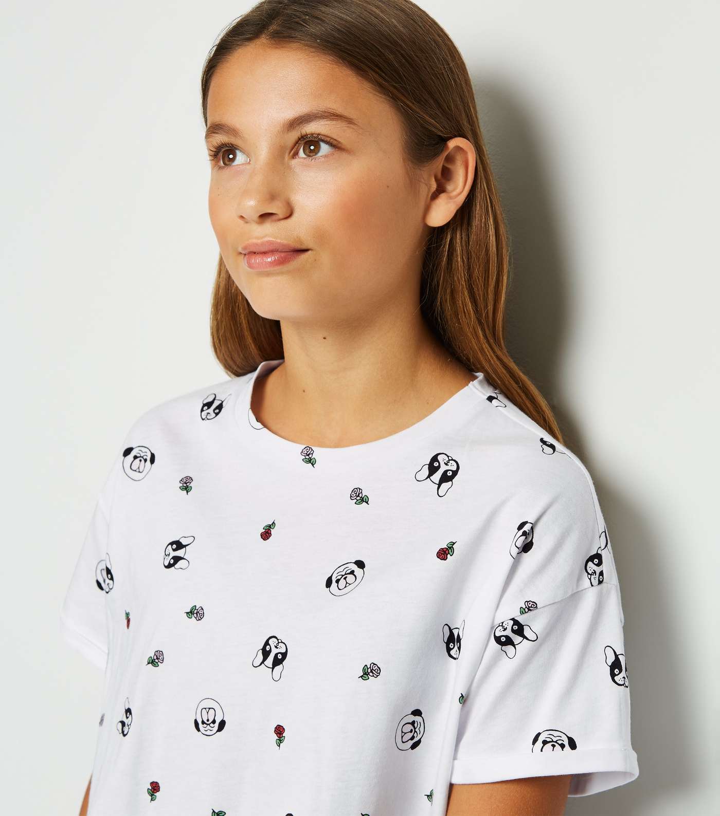 Girls White Dog and Rose Print T-Shirt Image 5
