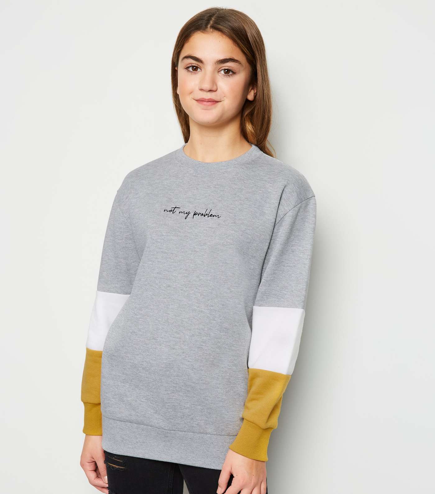 Girls Pale Grey Slogan Colour Block Sweatshirt