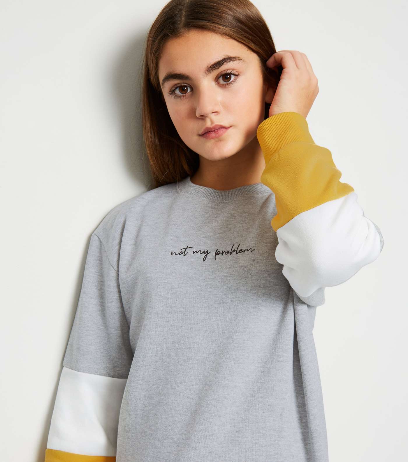 Girls Pale Grey Slogan Colour Block Sweatshirt Image 5