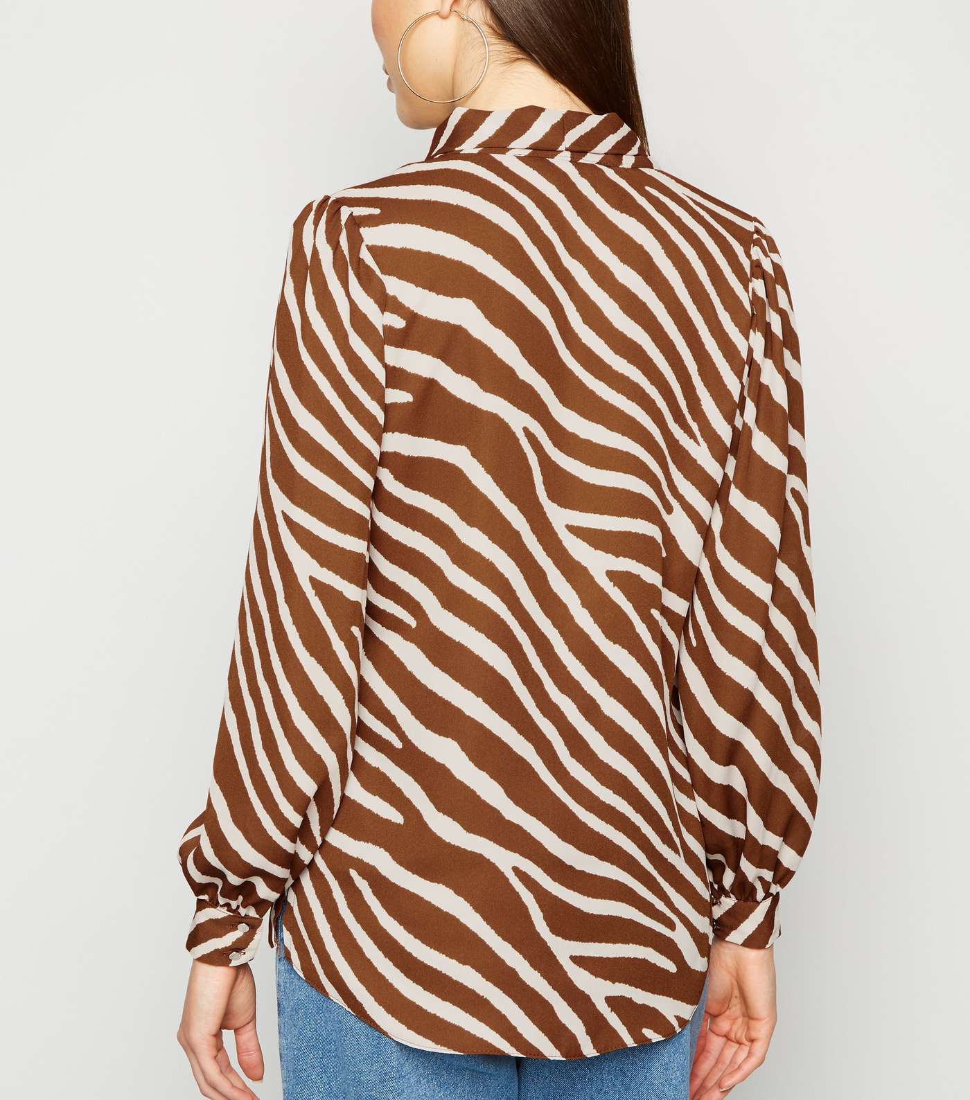 Brown Zebra Print Tie Neck Blouse Image 3