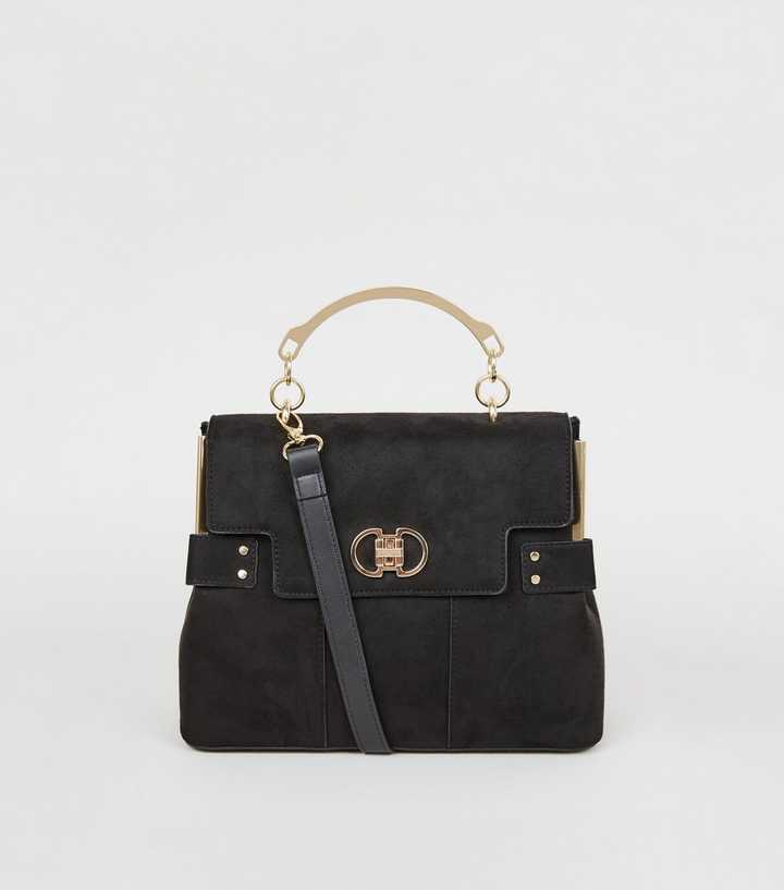 Black Suedette Handle Shoulder Bag