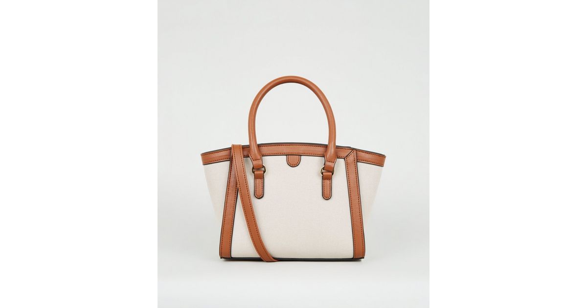 Tan Canvas and LeatherLook Tote Bag New Look