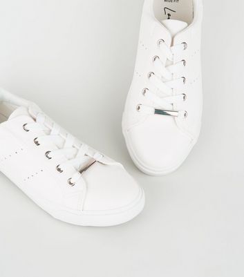 ladies wide fit white leather trainers
