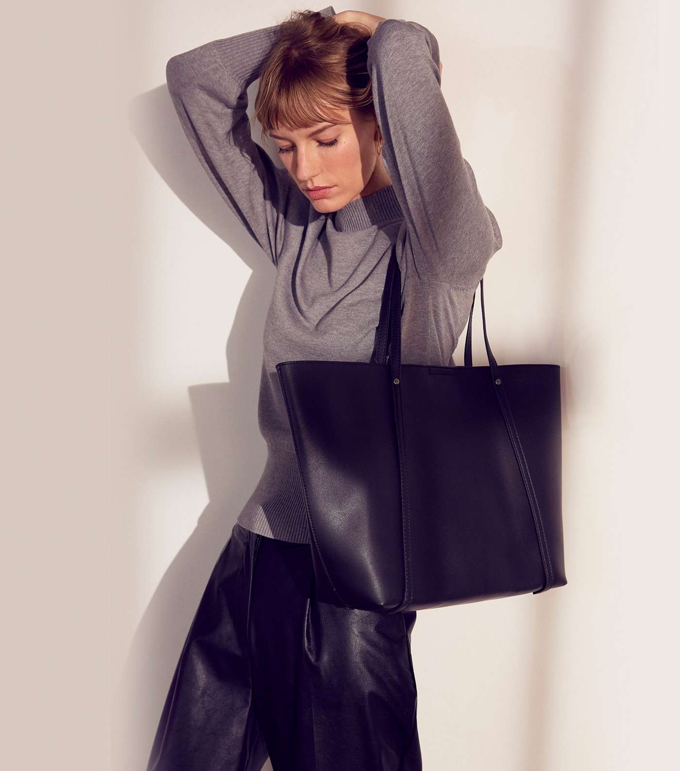 Black Leather-Look Large Tote Bag