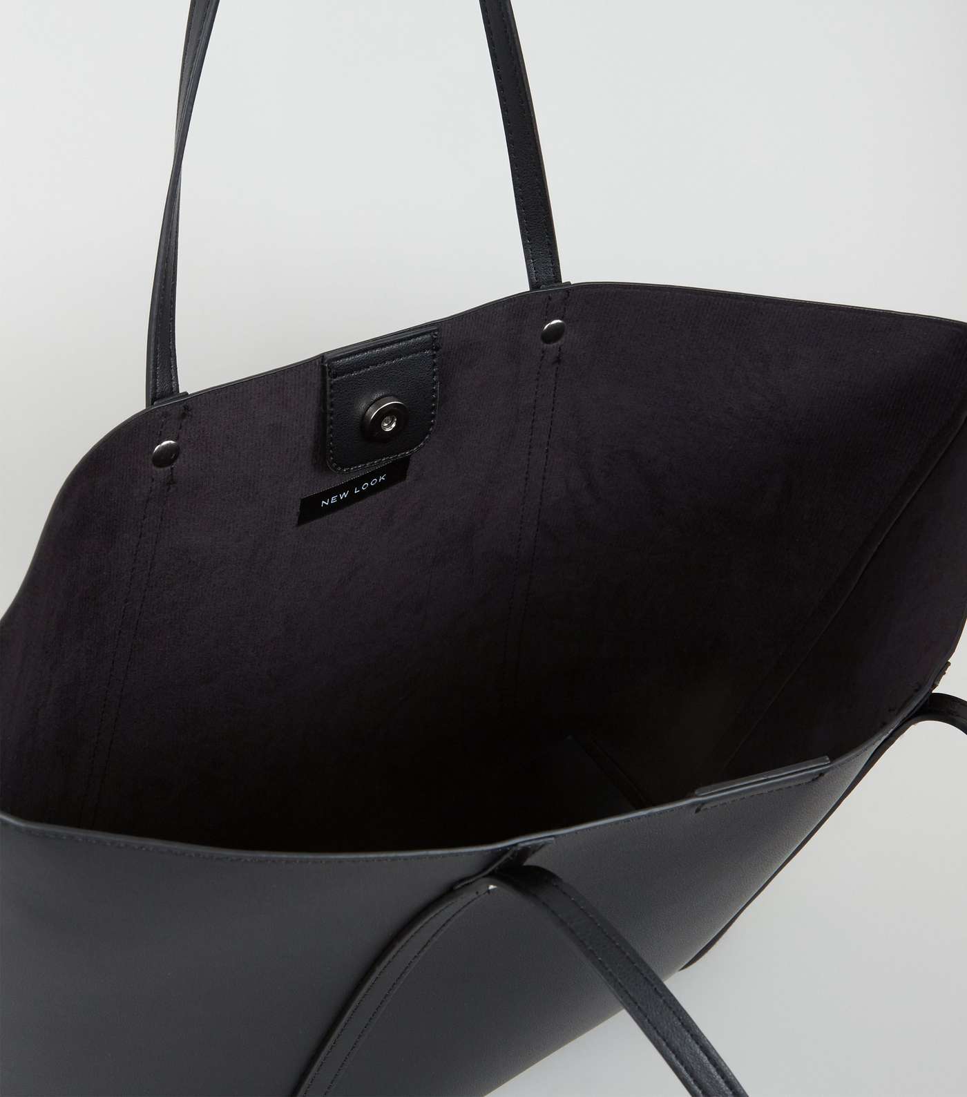 Black Leather-Look Large Tote Bag Image 5