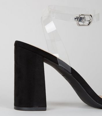 Clear strap black outlet block heels