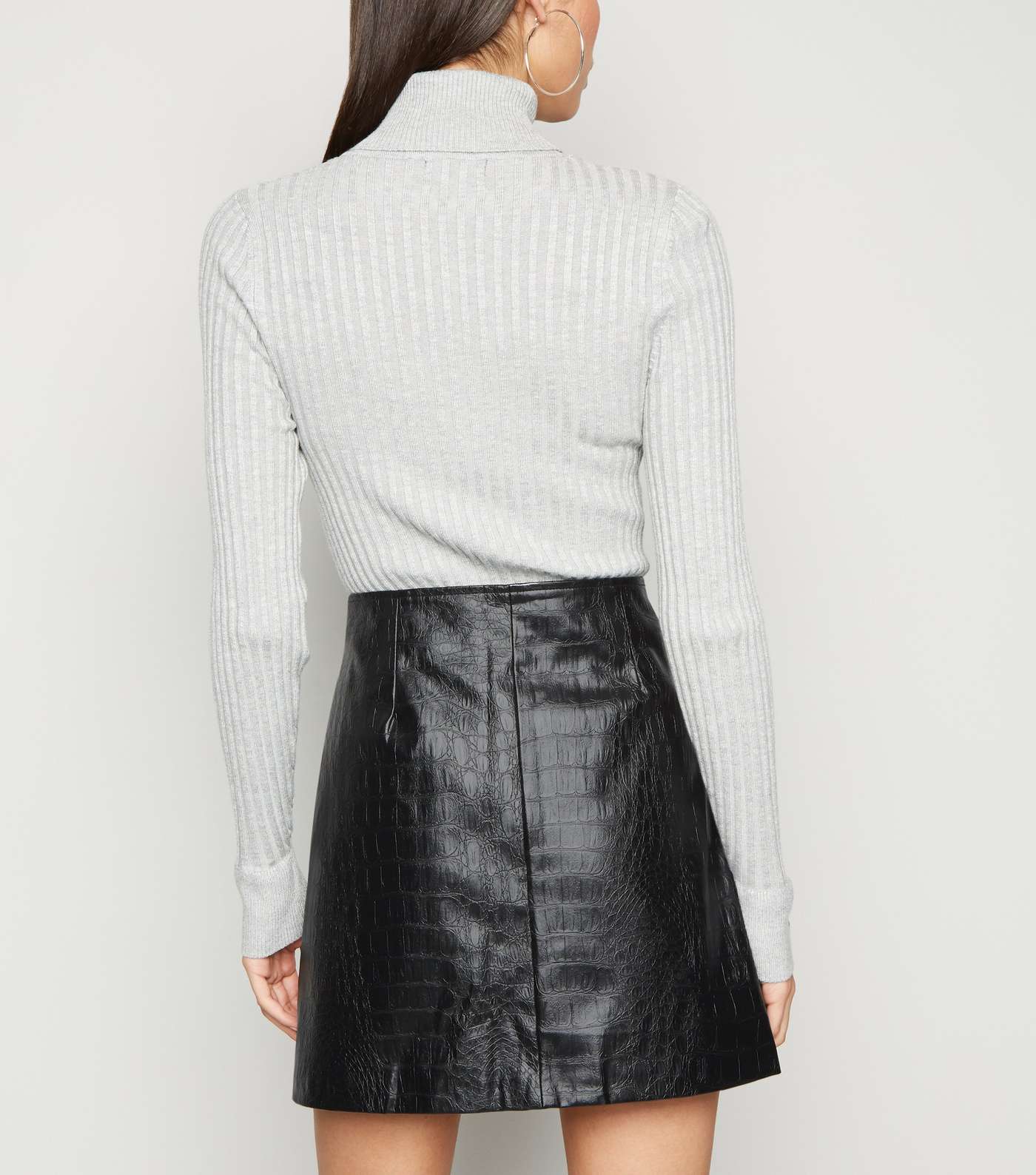 NA-KD Black Faux Croc Leather-Look Mini Skirt Image 3