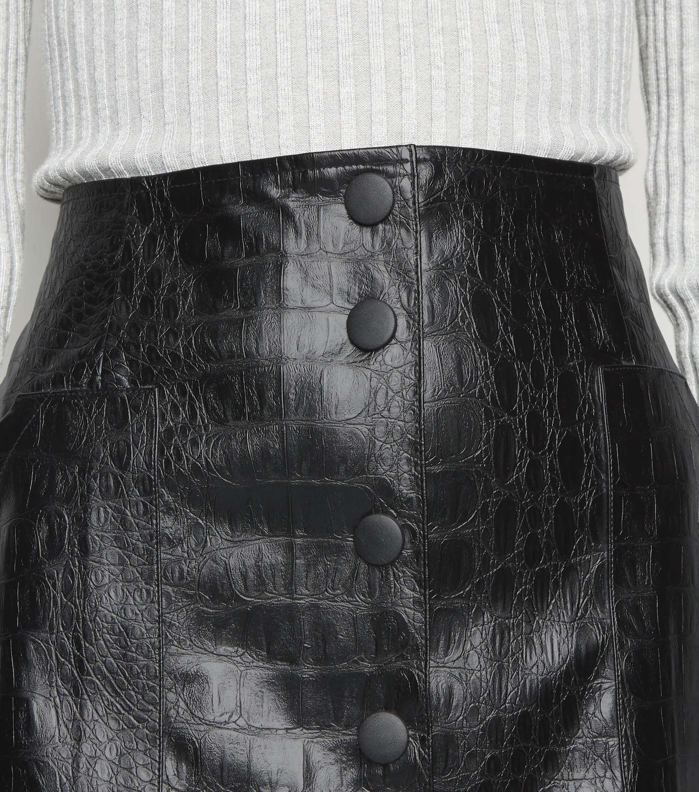 NA-KD Black Faux Croc Leather-Look Mini Skirt Image 5