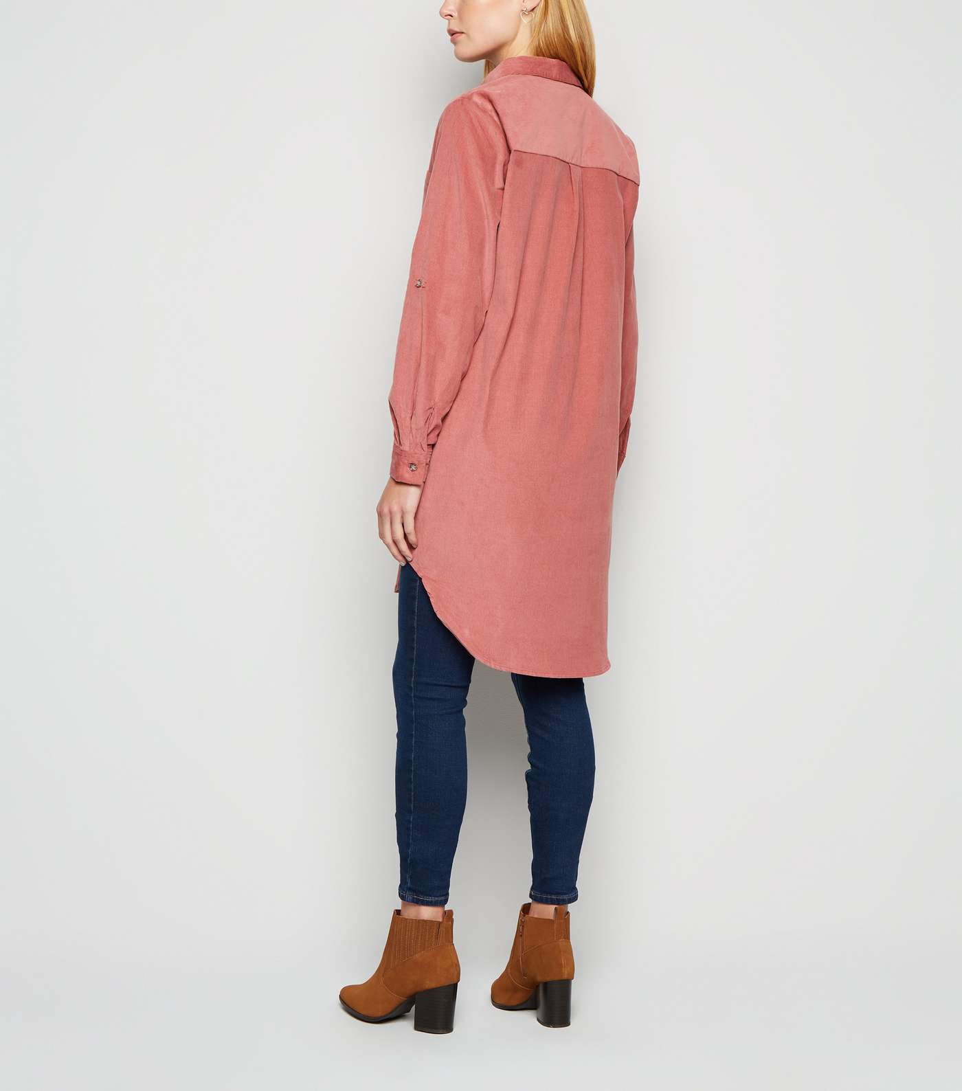 Apricot Mid Pink Corduroy Shirt Dress Image 3