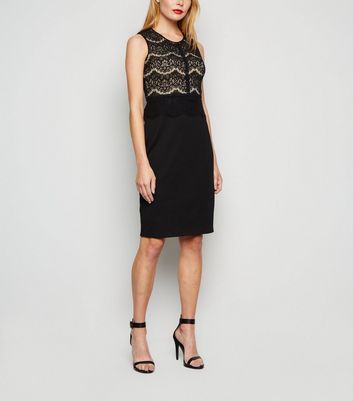 Image of Apricot Black Lace Panel Midi Bodycon Dress New Look