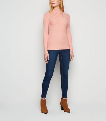 Image of Apricot Mid Pink Pointelle High Neck Jumper New Look