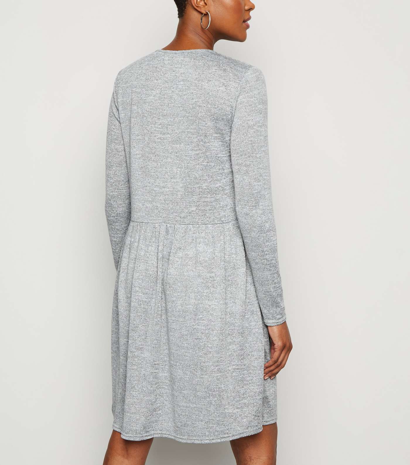 Grey Fine Knit Long Sleeve Tiered Mini Dress Image 3
