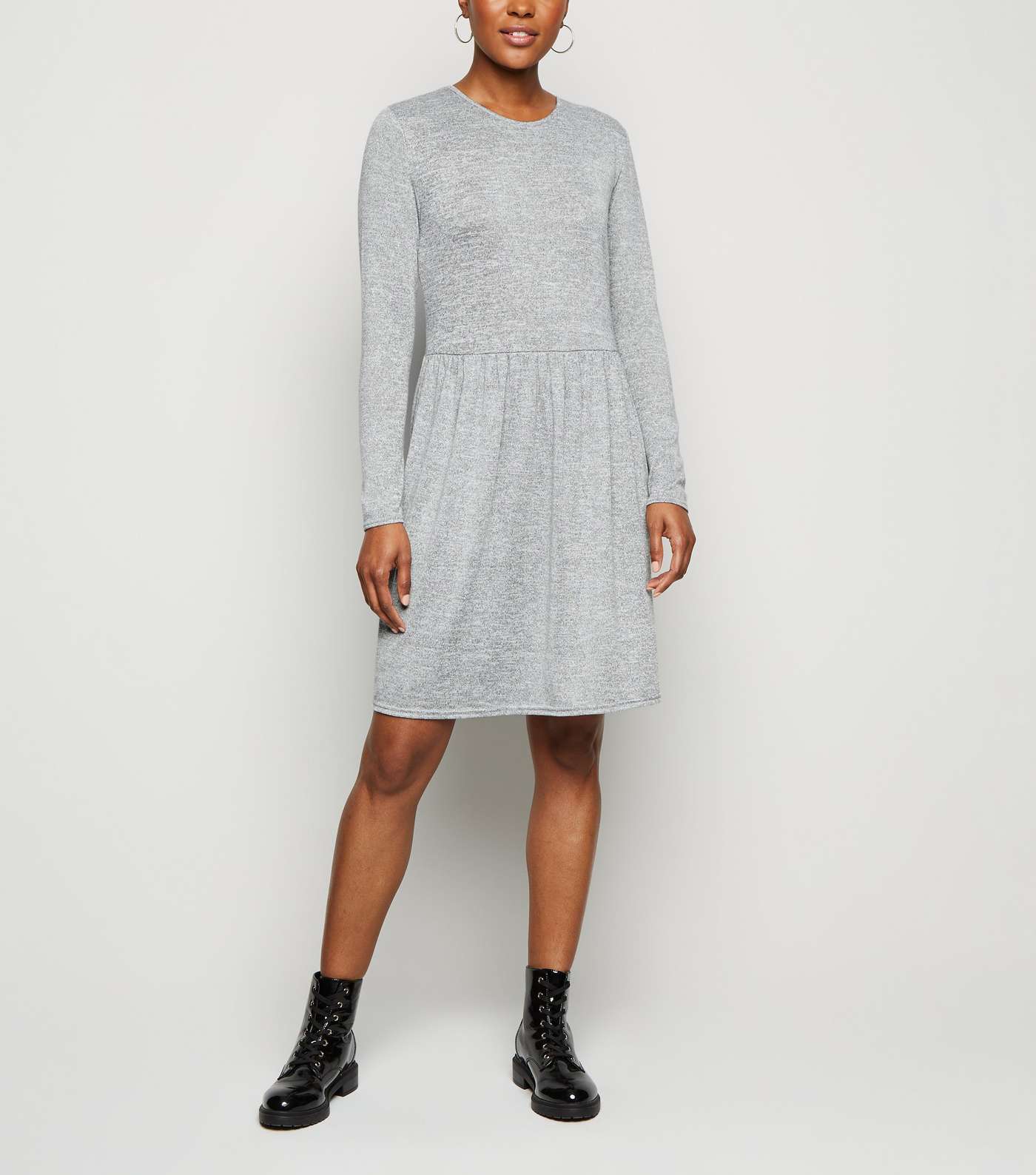 Grey Fine Knit Long Sleeve Tiered Mini Dress Image 5