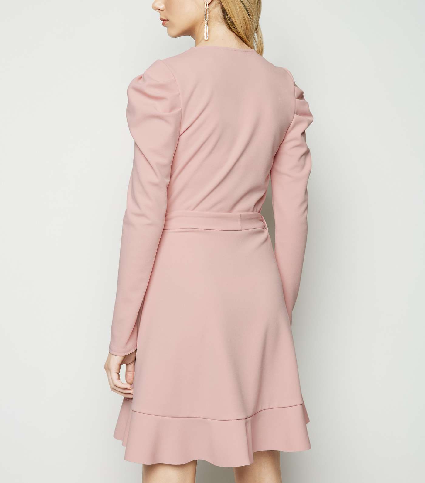 Pale Pink Puff Shoulder Mini Wrap Dress Image 3