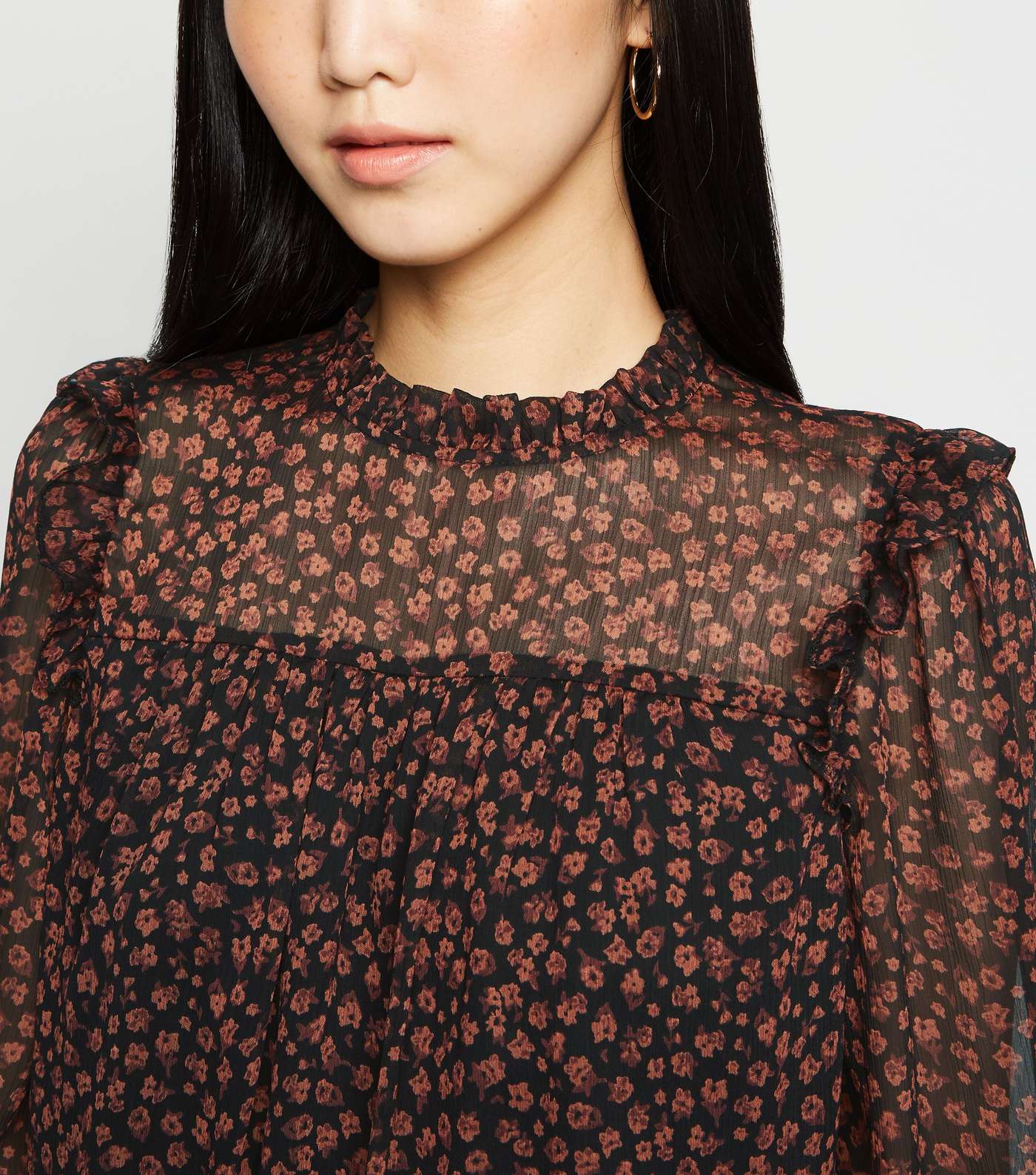 Black Ditsy Floral Frill Blouse  Image 5