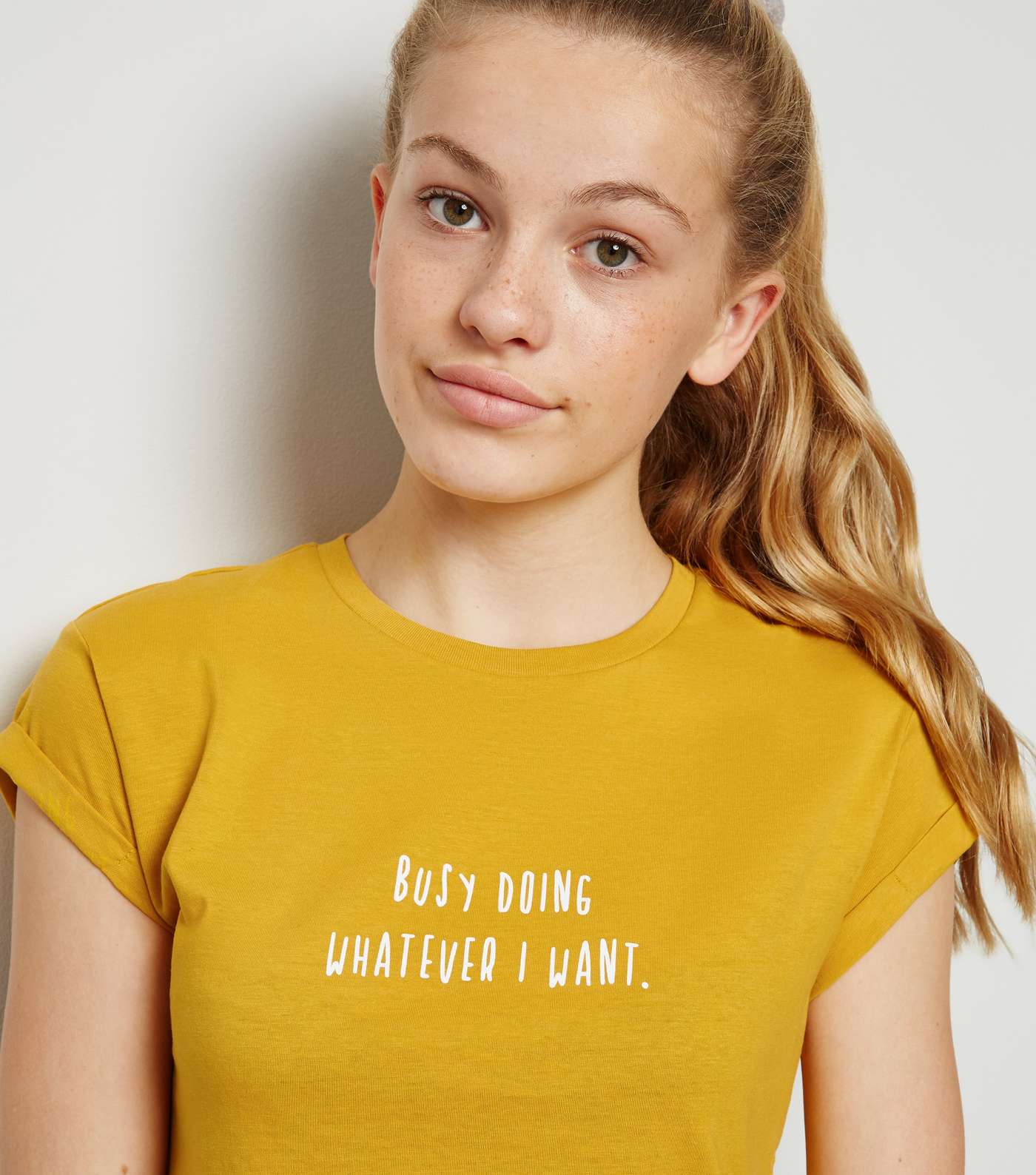 Girls Mustard Busy Doing Whatever Slogan T-Shirt Image 5
