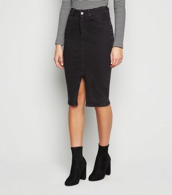 Image of Black 'Lift & Shape' Denim Pencil Skirt New Look