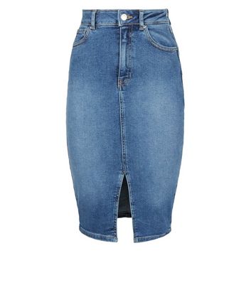 Image of Blue 'Lift & Shape' Denim Pencil Skirt New Look