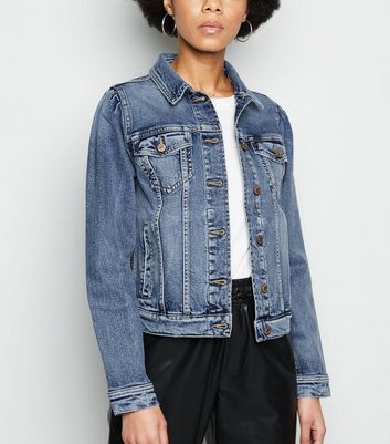 Puff sleeve denim jacket new sale look