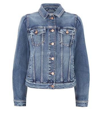 Puff sleeve denim jacket new sale look