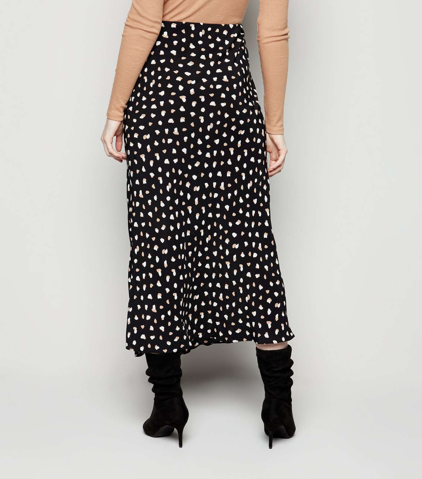 Tall Black Contrast Spot Midi Skirt Image 3
