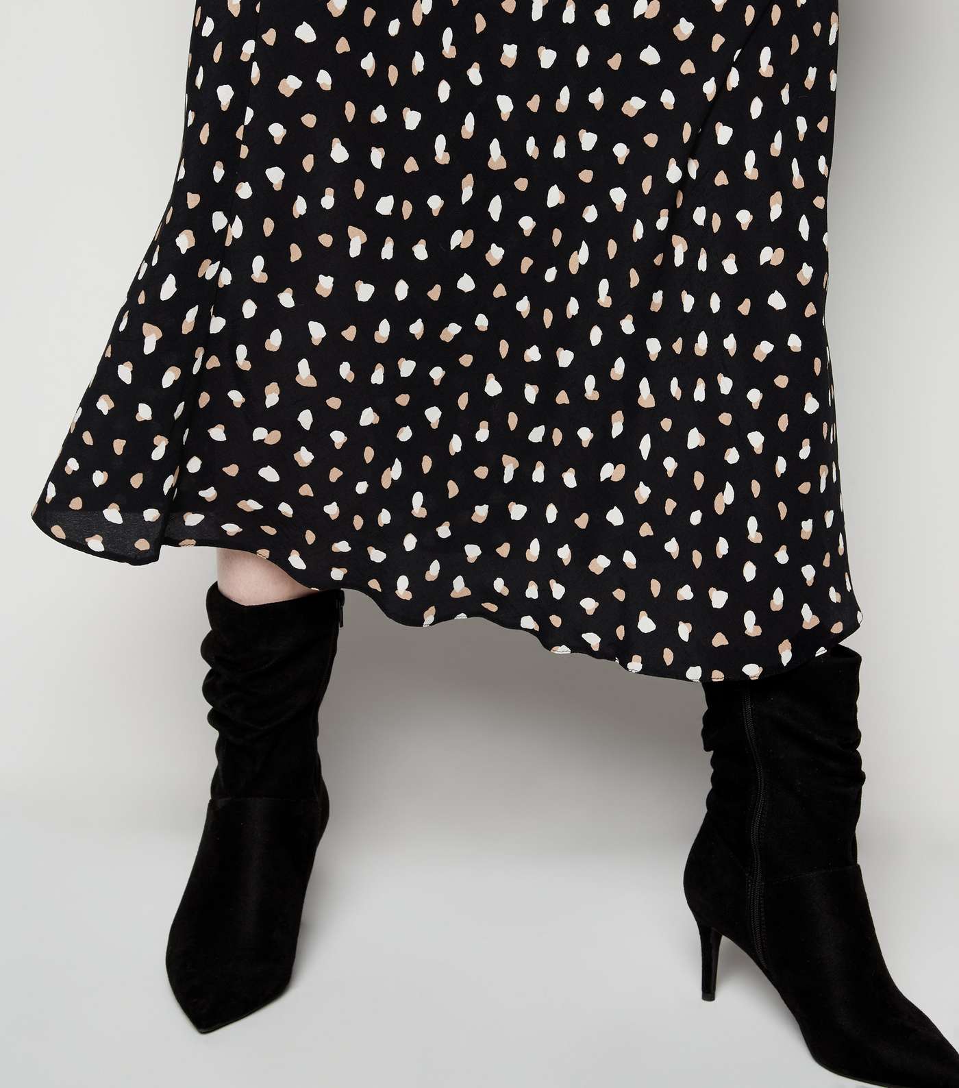 Tall Black Contrast Spot Midi Skirt Image 5