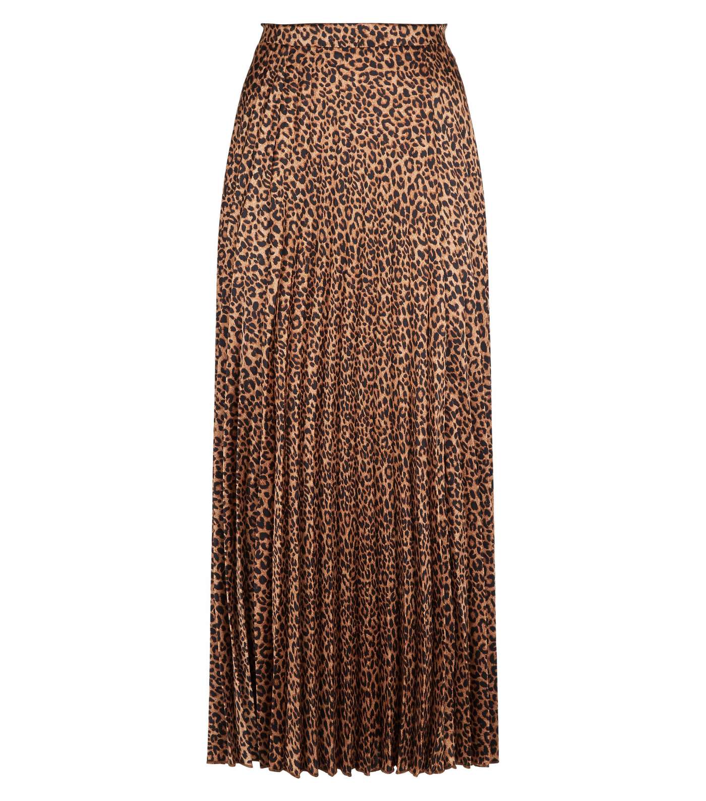 Tall Brown Satin Leopard Print Pleated Midi Skirt  Image 4