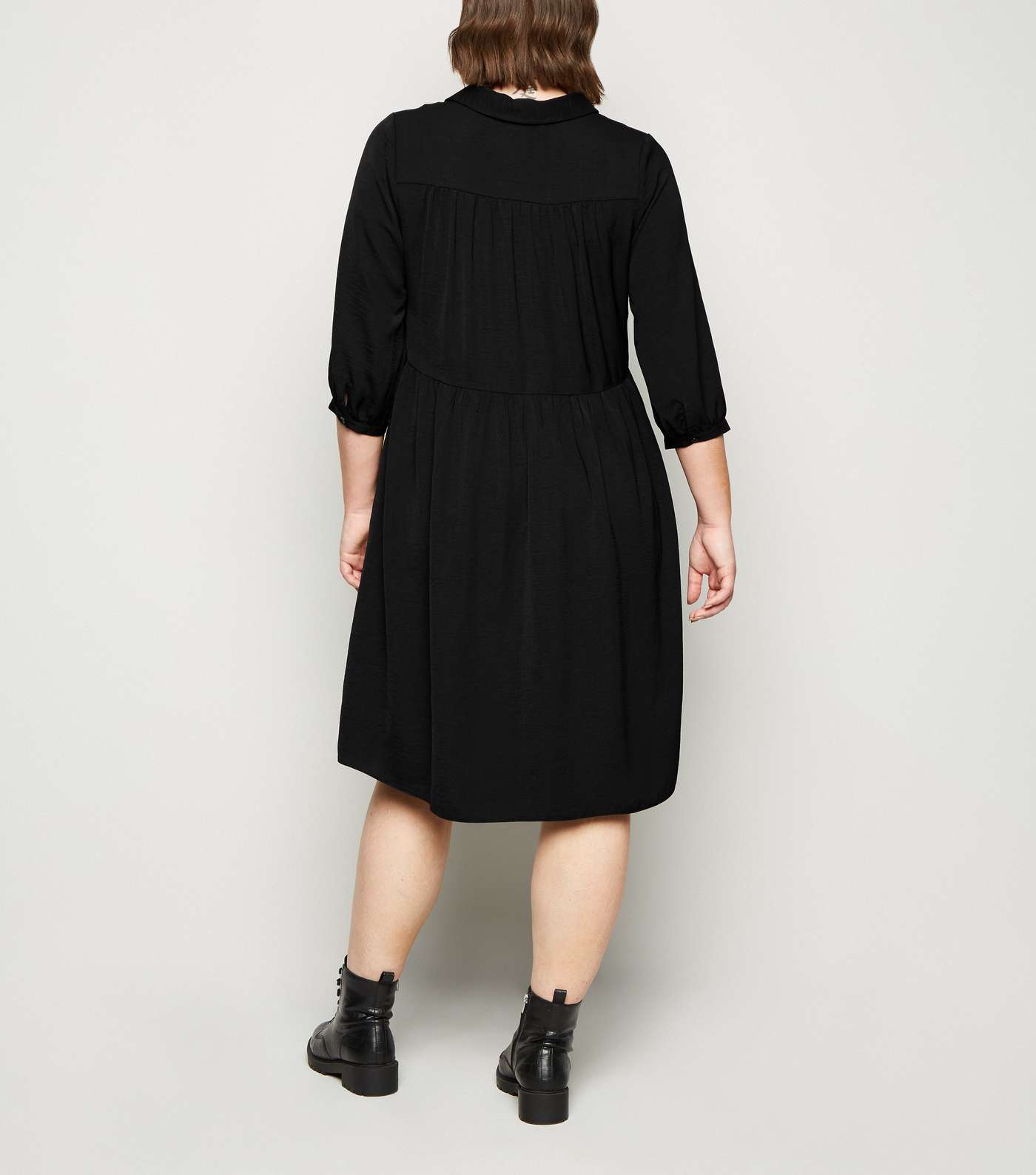 Curves Black Smock Shirt Midi Dress Image 3