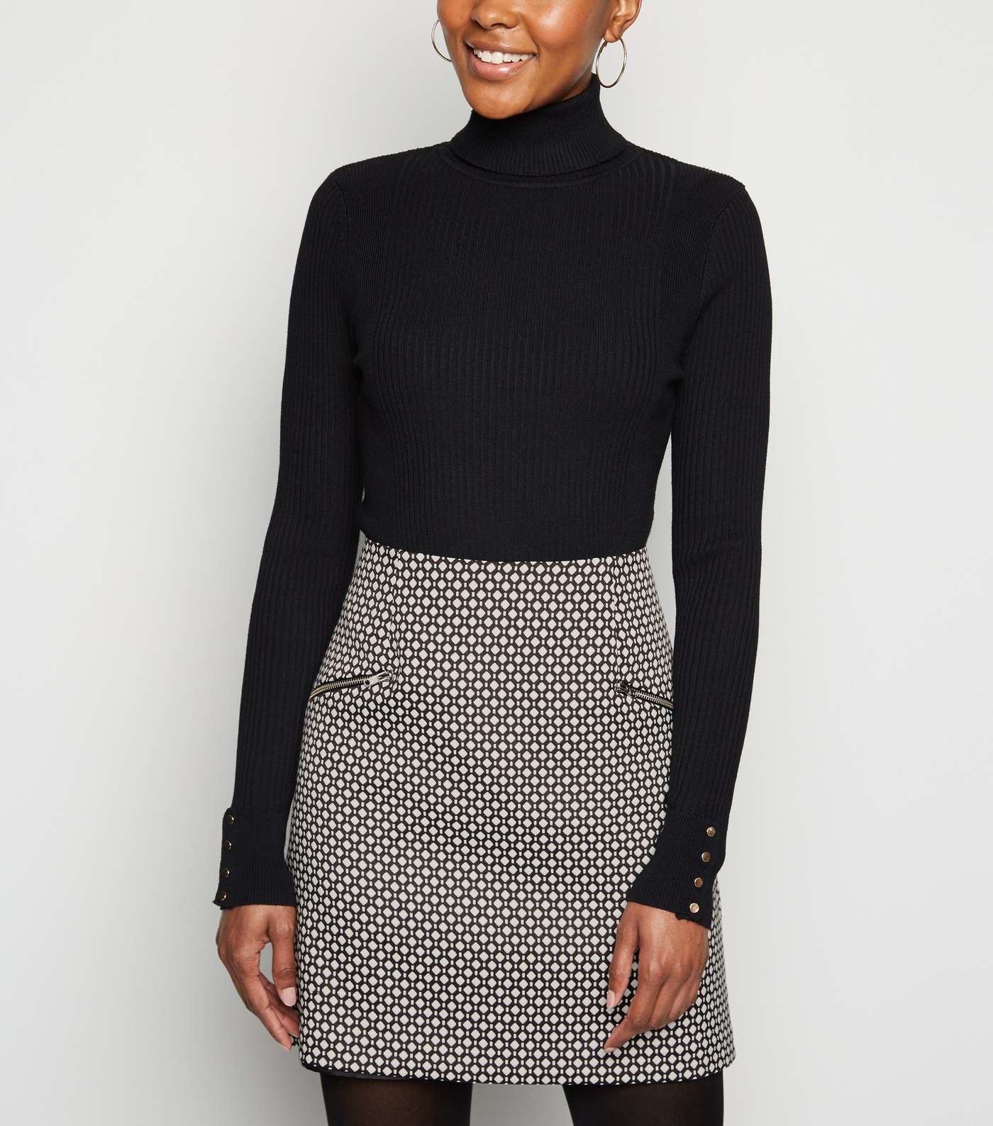 Black Geometric Zip Side Mini Skirt