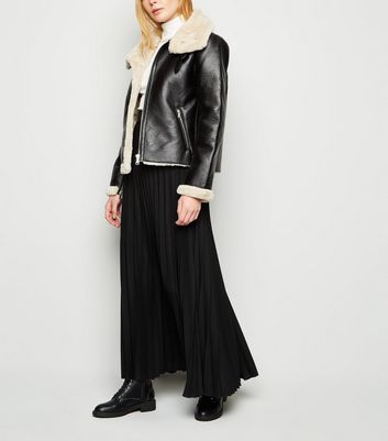 black pleated maxi skirt new look