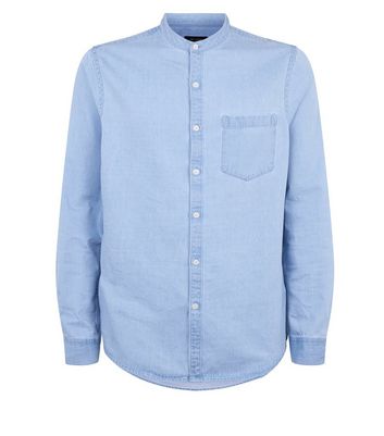 grandad collar denim shirt
