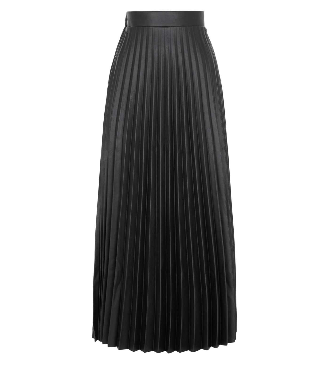 Tall Black Leather-Look Pleated Midi Skirt Image 4