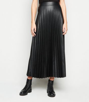 Black leather-look discount pleated midi skirt