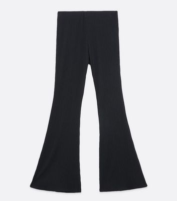 Petite Black Ribbed Flared Leggings 