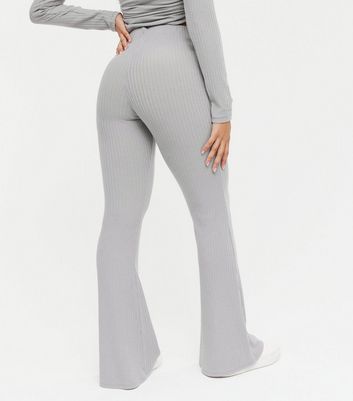 Petite Grey Ribbed Flared Leggings