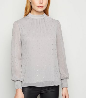 Pale Grey Metallic Spot High Neck 