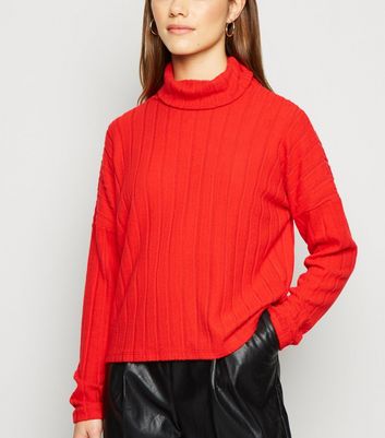 red ribbed roll neck jumper