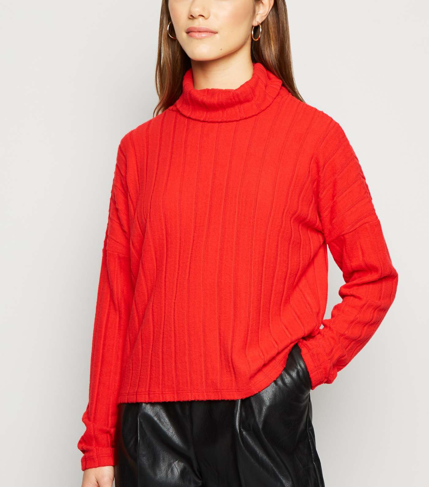 Petite Red Ribbed Roll Neck Jumper