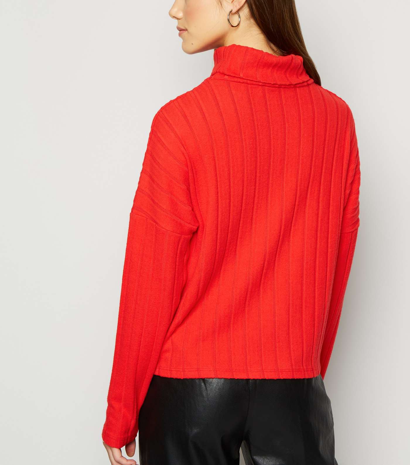 Petite Red Ribbed Roll Neck Jumper Image 3